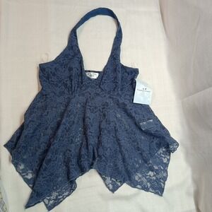 Electric Behavior Blue Lace Halter 90s Style Babydoll Top Women's M Y2K NWT